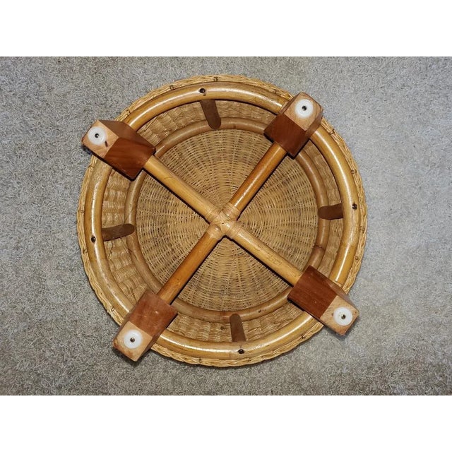 Round Rattan Ottoman, Vintage For Sale - Image 9 of 11