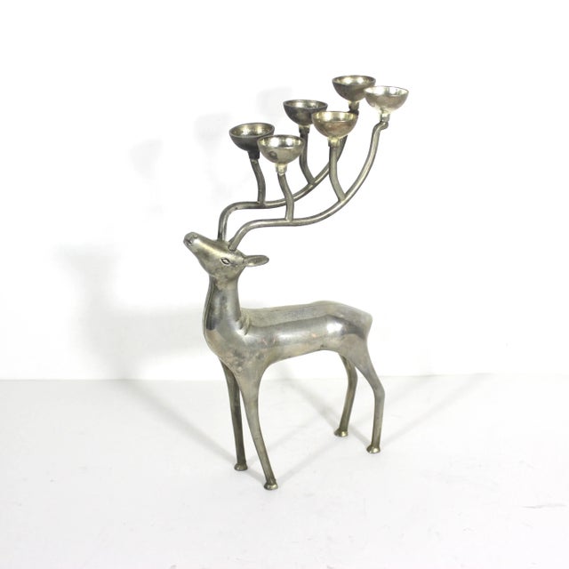 Mid Century Modern Silver Reindeer Candle Holder Candelabra Christmas For Sale - Image 4 of 9