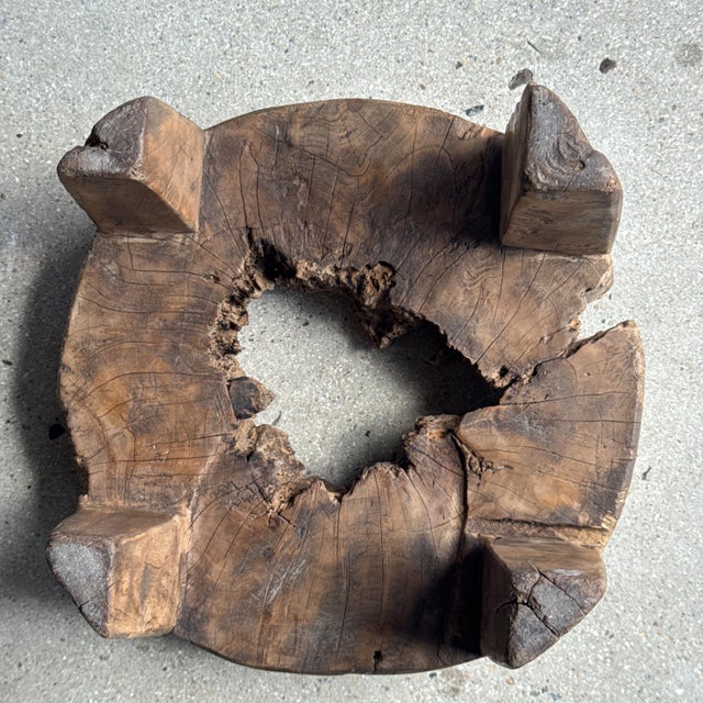 Small Circular Four-Legged Stool in Organic Openwork Teak, 1980s For Sale - Image 10 of 11