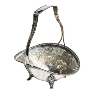 Lovely Antique Wilcox Silverplate Fruit Basket Ornate Footed Centerpiece With Handle Traditional Home Decor For Sale
