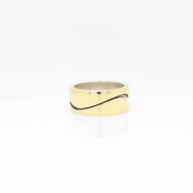 Metal Vintage Mid-Century Modernist Paul Lobel Mixed Metal Gold/Silver Cigar Band Ring For Sale - Image 7 of 10