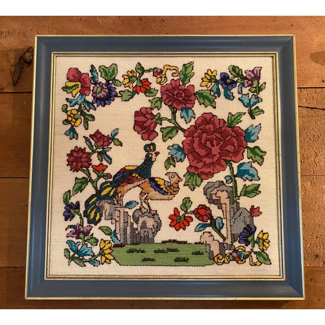 Antique 1910s Pheasant Needlepoint Embroidered Framed Art For Sale - Image 9 of 9