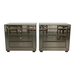 Pair of Hollywood Regency Mirrored 3-Drawer Nightstand/Chest For Sale