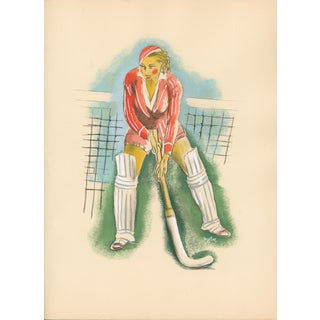 Milivoj Uzelac – Women’s Field Hockey – Original Art Deco Pochoir Sporting Print, 1932 For Sale