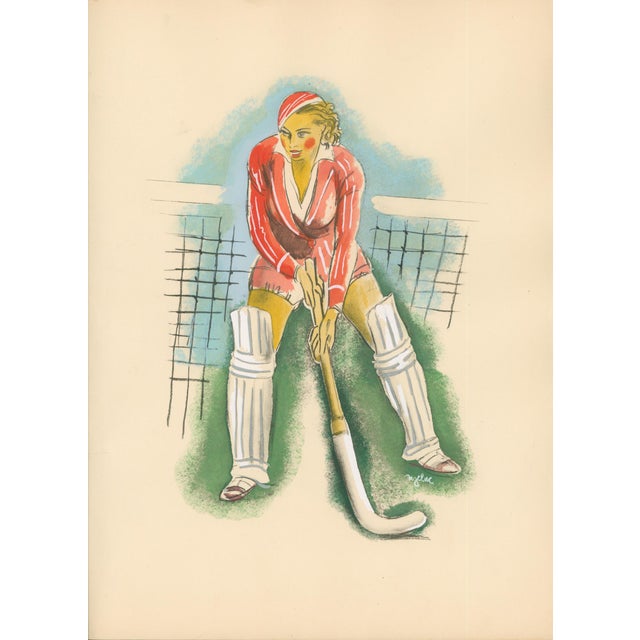 Milivoj Uzelac – Women’s Field Hockey – Original Art Deco Pochoir Sporting Print, 1932 For Sale