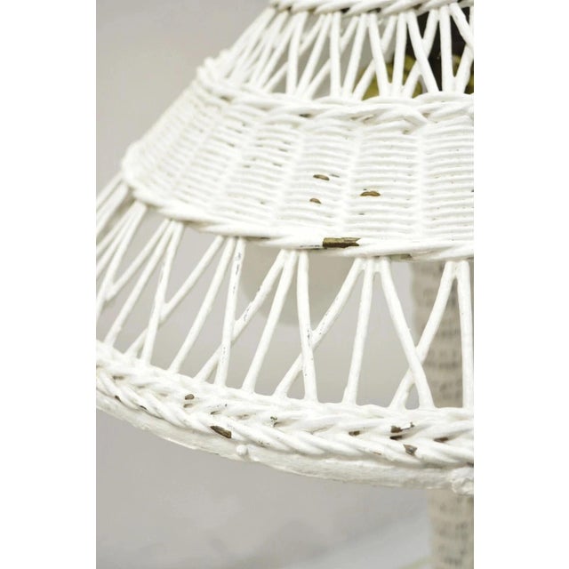 Wood Antique Heywood Wakefield Arts & Crafts White Wicker Table Lamp With Shade For Sale - Image 7 of 12