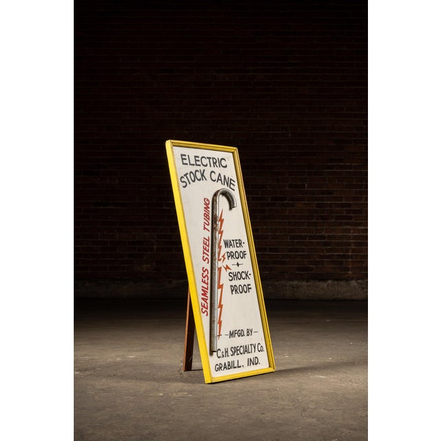 American Antique Electric Stock Cane Painted Masonite Self-Standing Sign For Sale - Image 3 of 9
