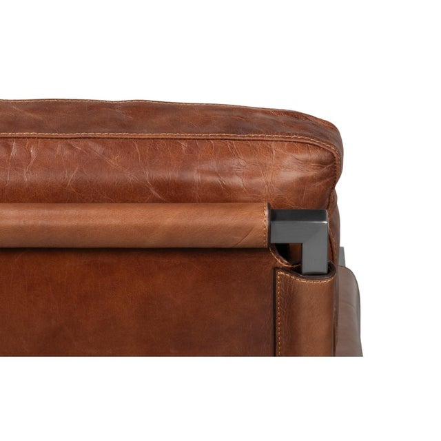 Metal Brown Leather Sling Accent Chair For Sale - Image 7 of 12