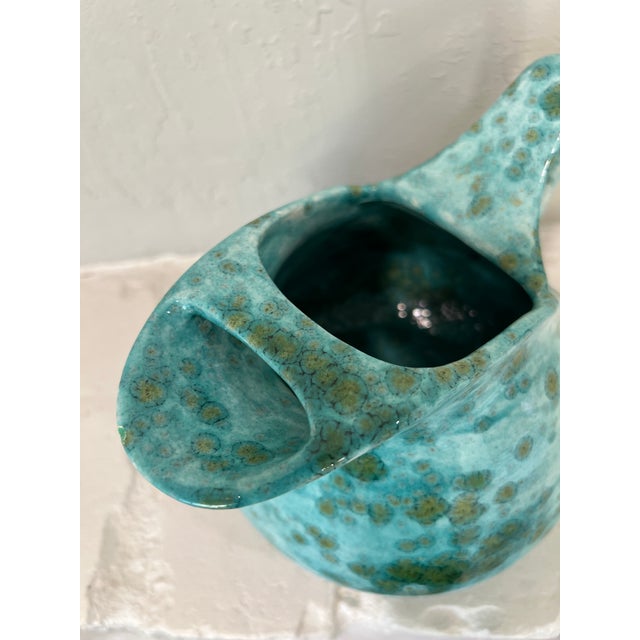 Studio Art Pottery Pitcher Turquoise Crystalline Glaze Signed HKS c.1960s For Sale In San Francisco - Image 6 of 12