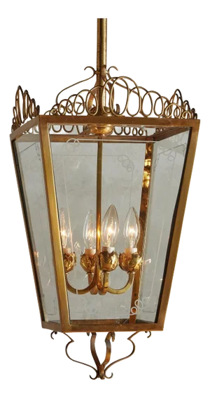 Brass Pendant Lantern with Scrollwork, France 1960s