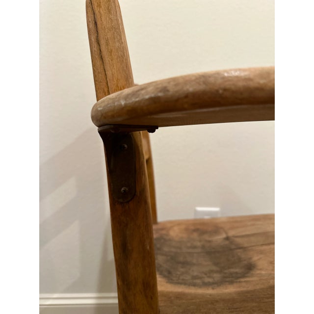 Wood Mid 20th Century Solid Wood Industrial Rustic Student Writing Desk Chair For Sale - Image 7 of 10