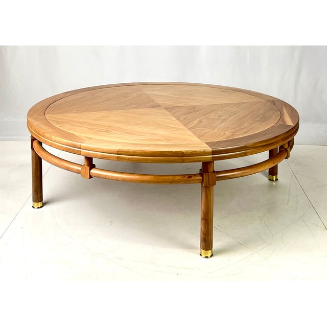 Wood Mid-Century Modern "Medallion Limited" Four-Pie Wood Coffee Table With Brass Ferrules For Sale - Image 7 of 13