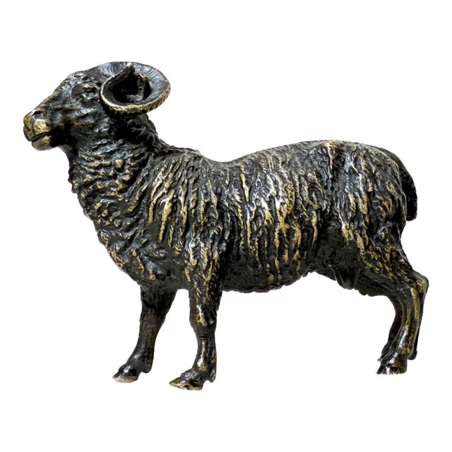 Antique 1800's Austrian Miniature Bronze Ram Statue Figure Sculpture Realistic For Sale