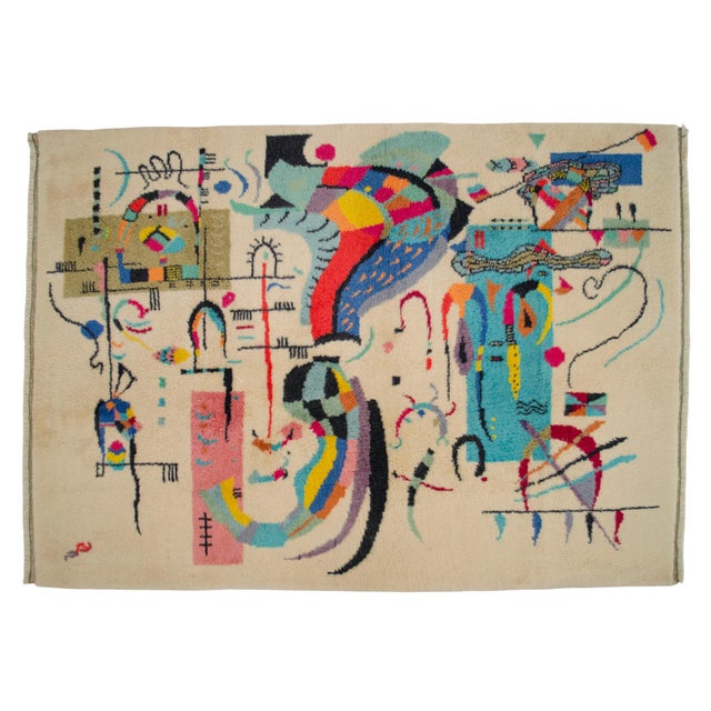 1980s Kandinsky - Accompanied Center - Inspired Hand Knotted Area - Wall Rug- 3′7″ × 5′ For Sale - Image 6 of 18