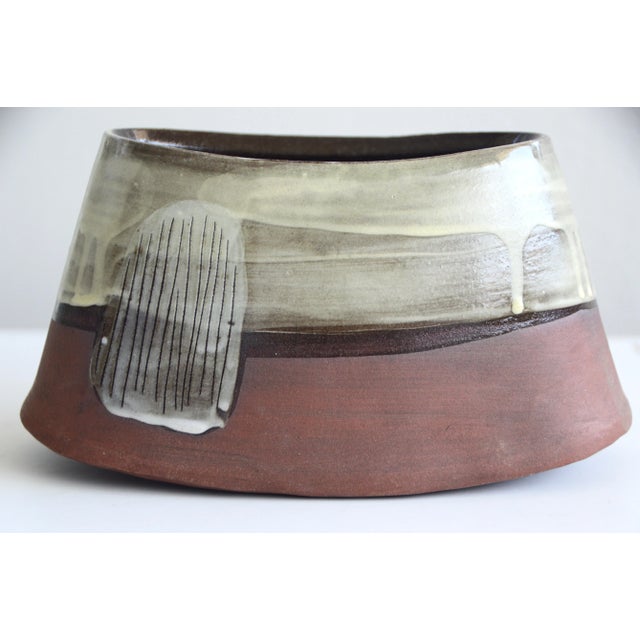 Contemporary Modern Ceramic Rocking Brown and Cream Planter Vase For Sale - Image 3 of 4