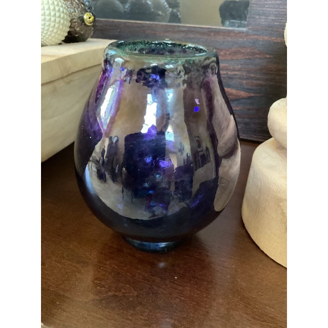 Purple Vintage Purple Glass Vase Handblown and Crafted by Artist For Sale - Image 8 of 11