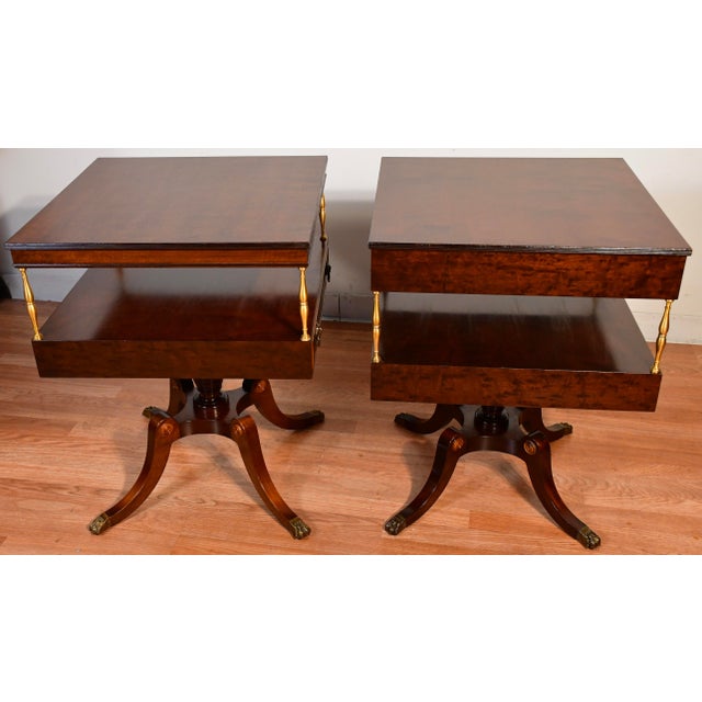 1930s 1930 Regency Neoclassical Style Mahogany TwoTier EndTables Schmieg & Kotzian For Sale - Image 5 of 18