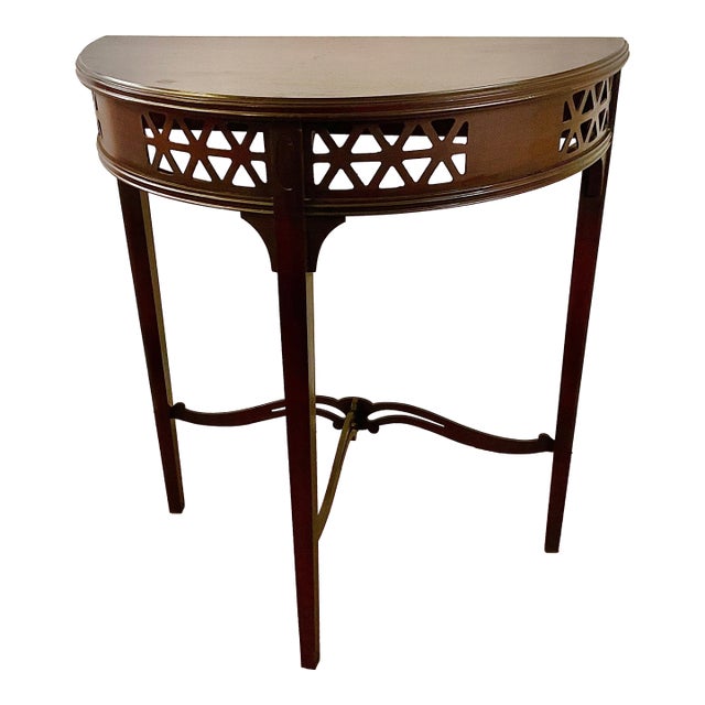 Early 1900s Antique Federal Chippendale Demi Lune Half Moon Console Table For Sale