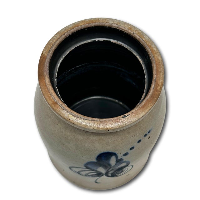 Navy Blue Hard to Find Small 1 Gallon Size Antique American Blue Decorated Stoneware Butter Churn - Circa Mid 1800s For Sale - Image 8 of 18