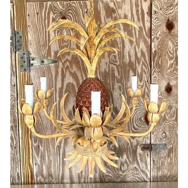 Vintage Coastal Faux Finished Pineapple Chandelier For Sale In West Palm - Image 6 of 7