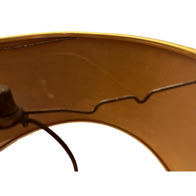 Vintage 1950s Danish Modern Wood Brass Burlap Table Lamp For Sale In Orlando - Image 6 of 9