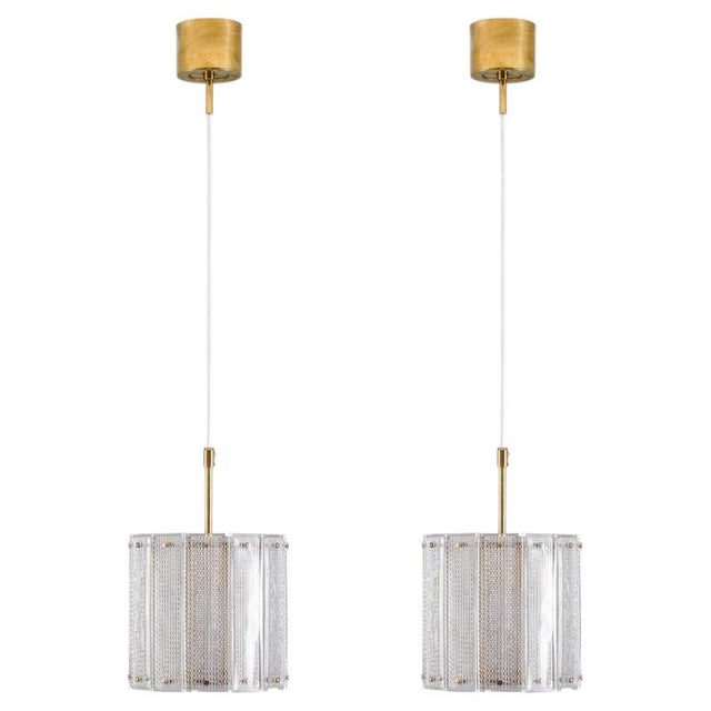 Glass and Brass Pendants attributed to Falkenbergs Belysning, Sweden, 1960s, Set of 2 For Sale - Image 10 of 10
