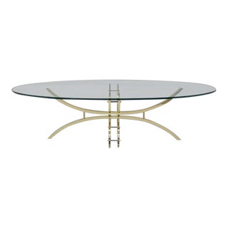 Mid-Century Modern Oval Brass & Glass Coffee Table For Sale