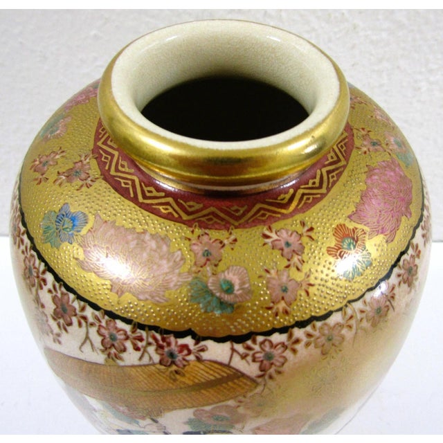 Ceramic Antique Satsuma Vase With Geishas Elegant Ladies in Landscape For Sale - Image 7 of 14