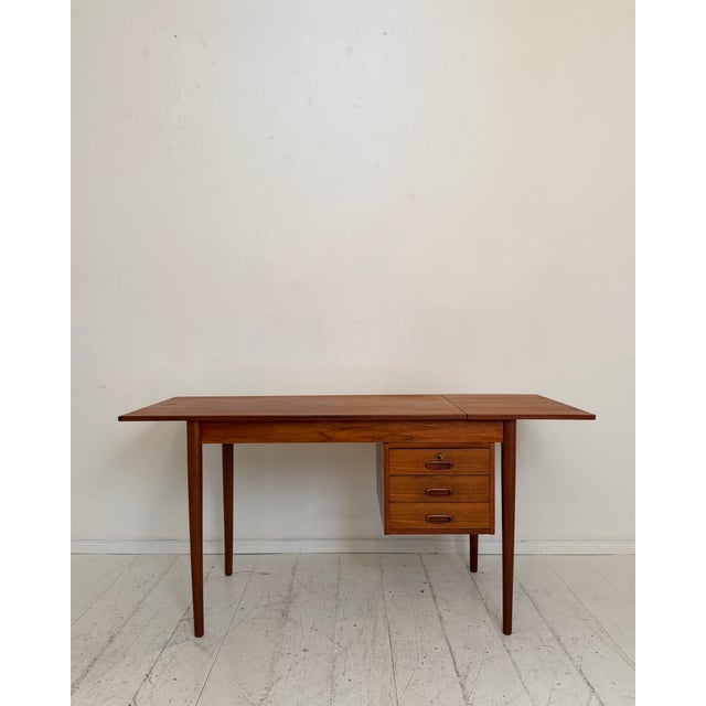Brown Teak Writing Desk with Drop Leaf Extension by Arne Vodder, Denmark, 1960s For Sale - Image 8 of 12