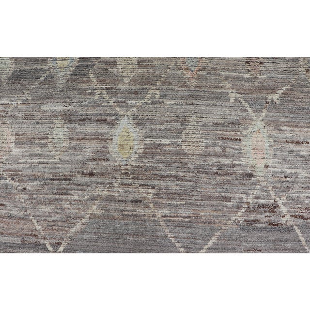 Gray Modern Afghan Tribal Rug in Wool With Sub-Geometric Design in Multicolor 13'6 X 19'5 For Sale - Image 8 of 12