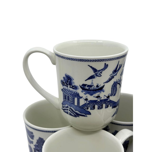Late 20th Century Johnson's Brothers Blue Willow Chinoiserie Mugs Made in England -Set of 8 For Sale - Image 5 of 12