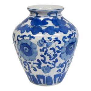 Vintage Porcelain Blue and White Floral Motif Jar