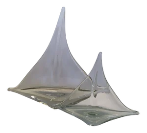 Mid-Century Modern Pair of Pilgrim Glass Hand Blown Sailboats in Two Sizes- Pair