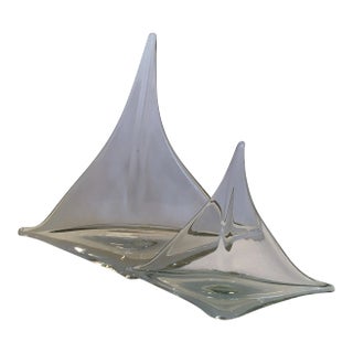 Pair of Pilgrim Glass Hand Blown Sailboats in Two Sizes- Pair For Sale