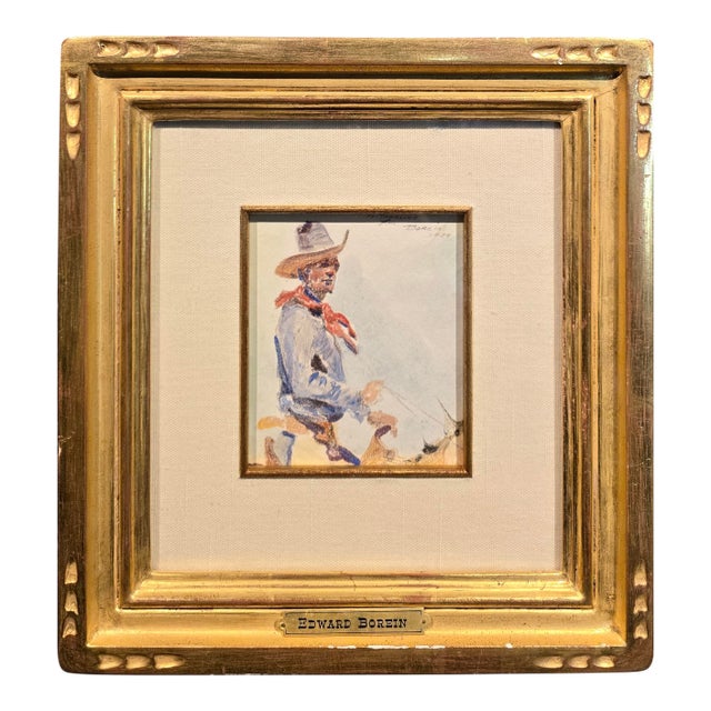 Edward Borein "Western Cowboy on Horse"Original Rare 1924 Monotype For Sale