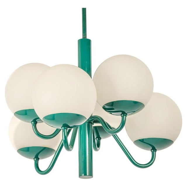 German Green & Opal Glass Sputnik Pendant Light, 1970s For Sale - Image 11 of 11