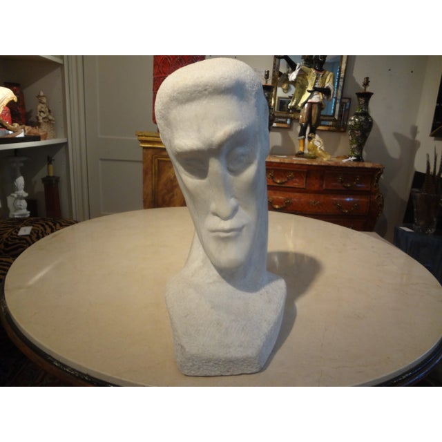 Mid-Century Modern Carrara Marble Bust. This Unusual Marble Bust Sculpture Depicts A Male Figure With An Elongated Head....