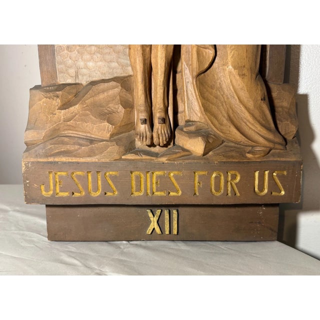 Share Vintage Hand Carved Religious Stations of the Cross Jesus Wall Sculpture Statue For Sale - Image 9 of 13