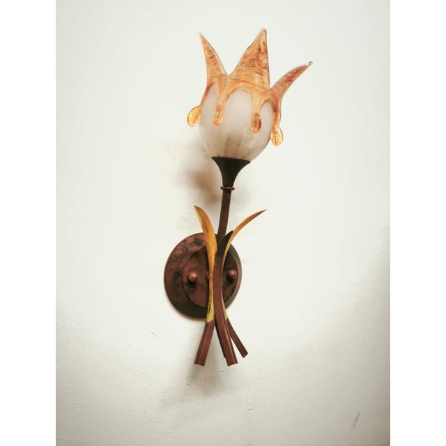 Iron Wall Lamp with Murano Glass Shade, 1980s For Sale - Image 13 of 16
