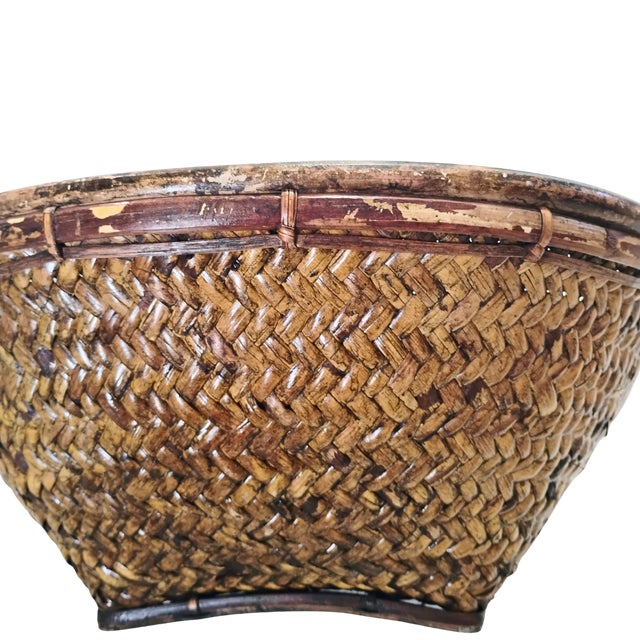 Vintage Mid-Century Philippine Tribal Labba Woven Grain Basket Bowl Centerpiece For Sale - Image 15 of 15