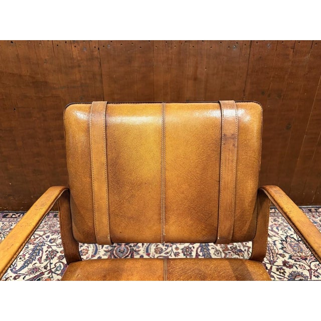 Leather Chair with Buckle in the style of Jaqcue Adnet For Sale - Image 11 of 14