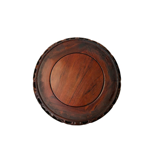 2020s 8" Chinese Brown Wood Round Table Top Vase Stand Display Easel For Sale - Image 5 of 6