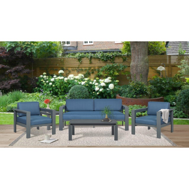 2020s Sardinia Aluminum Frame Outdoor 74" Love Seat / Sofa - Blue Cushions For Sale - Image 5 of 14