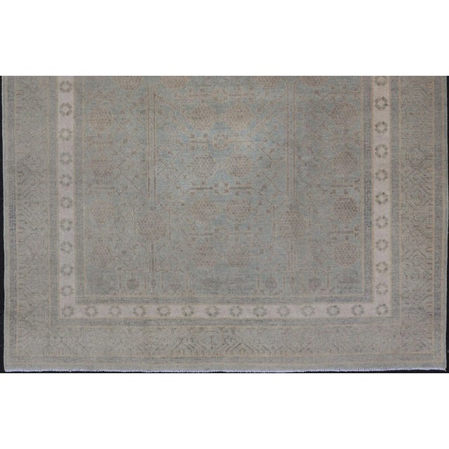 Afghan Khotan Rug With Geometric Design in Shades of Light Blue and Taupe For Sale - Image 4 of 13