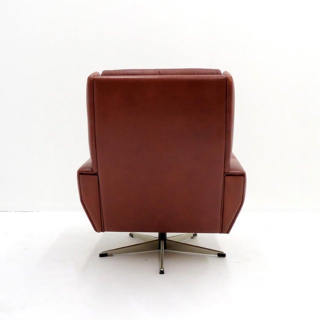 Metal Danish Wingback Leather Lounge Chair, 1970 For Sale - Image 7 of 10