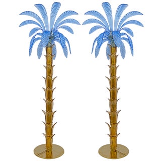 Murano Glass and Brass Palm Tree Floor Lamps from Maestri Muranesi, 1970s, Set of 2 For Sale
