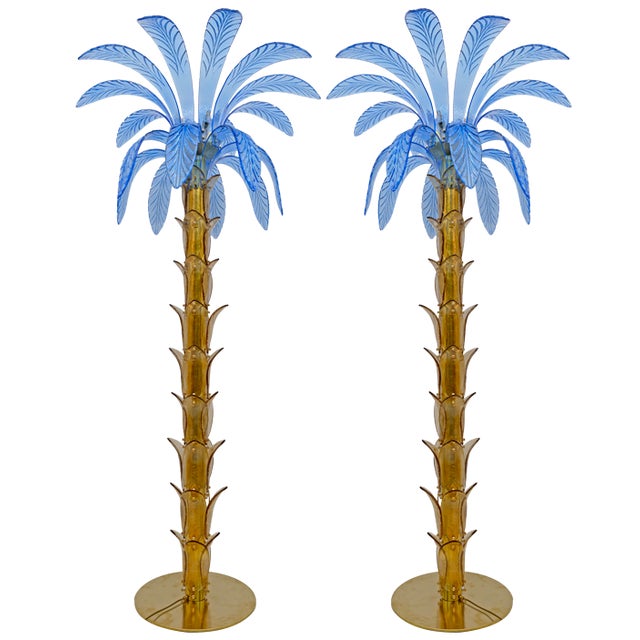 Murano Glass and Brass Palm Tree Floor Lamps from Maestri Muranesi, 1970s, Set of 2 For Sale