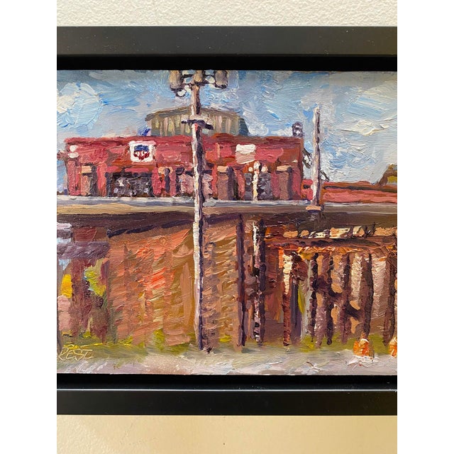 Burnham Yards by Delton Demarest | Oil on Board Painting of an industrial yard with buildings. For Sale - Image 4 of 5