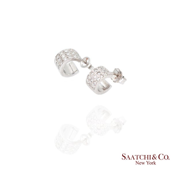 Contemporary 18k (750) White Gold Natural Diamond Wide Hoop Earrings, Pair For Sale - Image 3 of 10