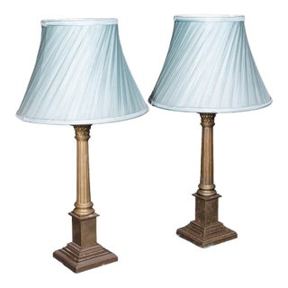 Vintage Table Lamps, Portuguese, Brass, Accent Light, Corinthian Order - a Pair For Sale